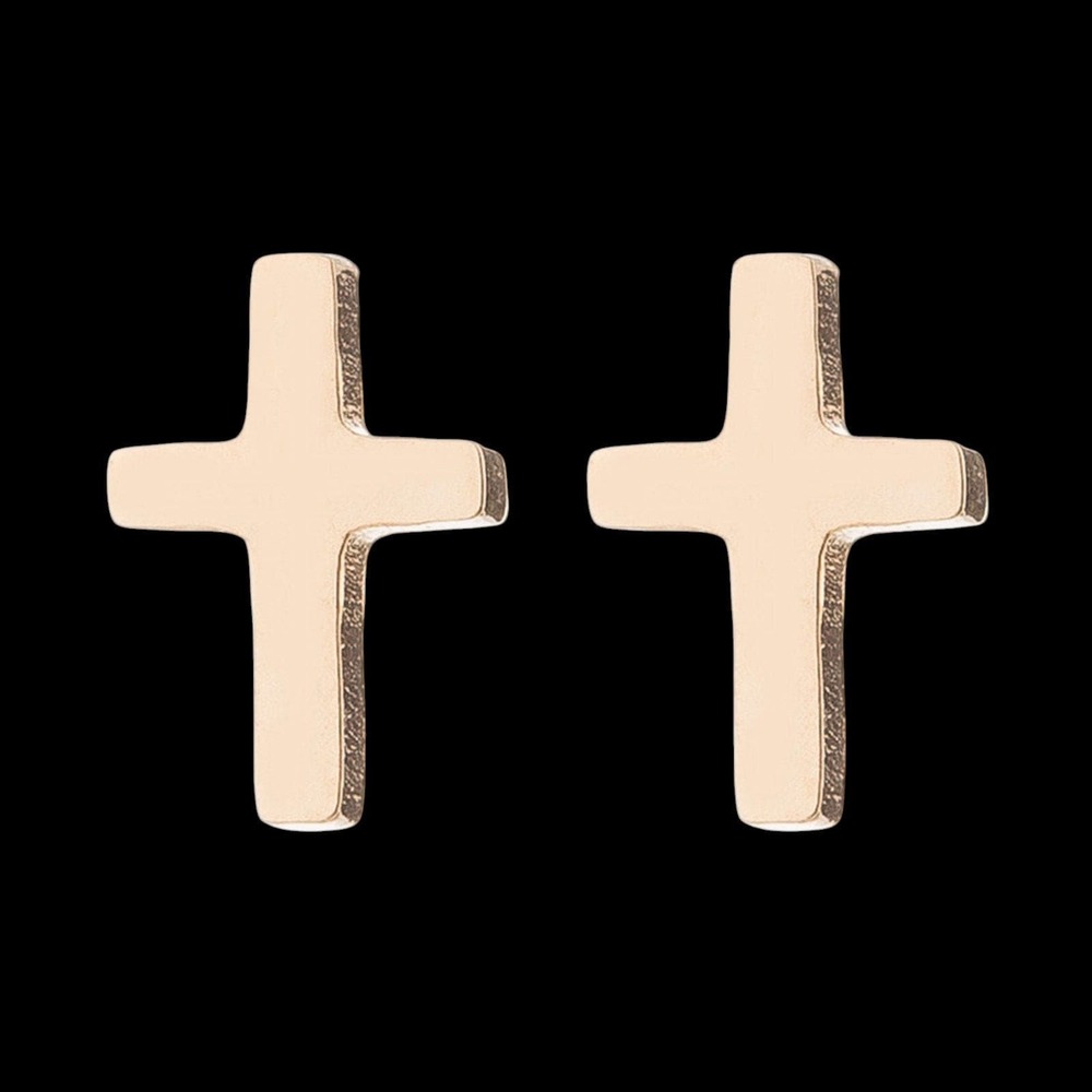 Gold Cross Stud Earrings – Minimal Faith Jewelry, Hypoallergenic Everyday Studs - Picture 2 of 7